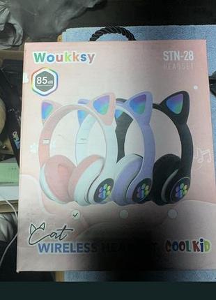 Беспроводные наушники с кошачьими ушками stn-28 pink (розовые) с rgb-подсветкой