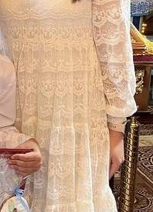 Довга сукня жіноча zara мереживна айворі xs
