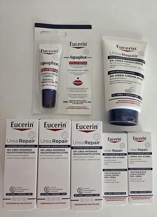 Новий набір крем для рук для сухої та дуже сухої шкіри eucerin urea repair 5% та заспокоюючий відновлюючий бальзам для губ eucerin aquaphor
