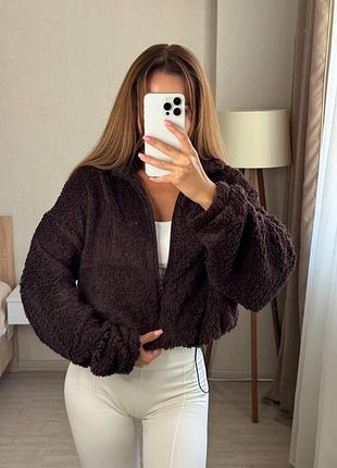 Теплый худи тедди oversize молочный, черный, шоколад
