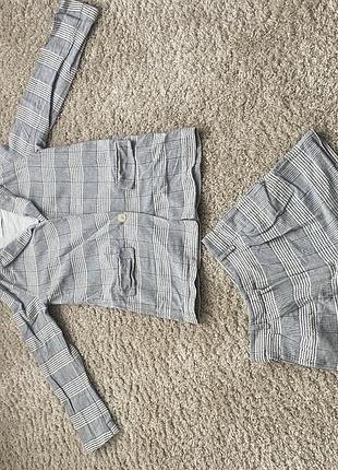 Жіночий брючний костюм у клітинку, розмір xs, сірий, бренду mango
