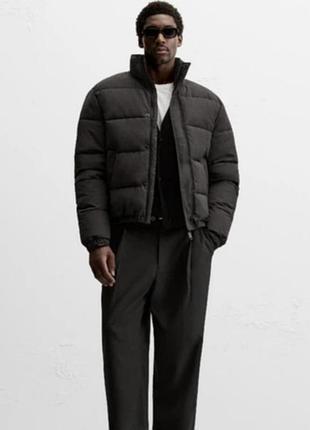 Черная дутая куртка zara boxy fit с высоким воротником дутик зара зимний демисезонная куртка унисекс без капюшона