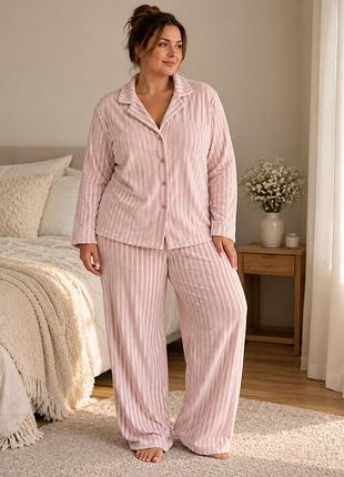 Жіноча велюрова піжама f&f 48–50 / xl, тепла піжама сорочка + штани, великий розмір