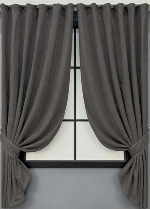 Короткі штори на кухню мікровелюр (2 шт. 1,3х1,7м) "esinti". колір темно-сірий