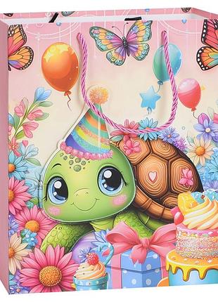 Пакет подарочный happy birthday черепашка mk 5949-m-3 размер 32х26х10 см