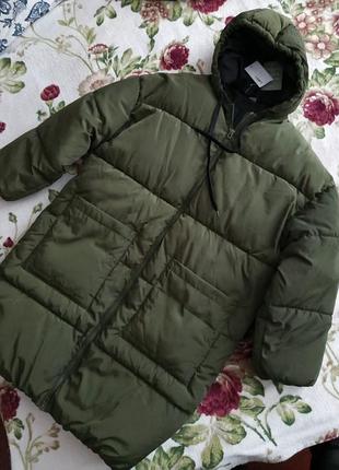 Куртка-пуховик h&amp;m р.s олива хаки оверсайз