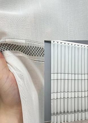 Тюль із льону в смужку. колір молочний із сірим