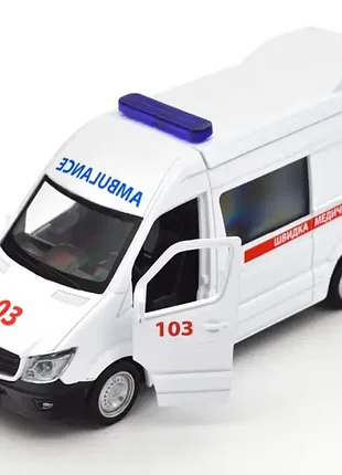 Колекційна моделька технопарк mercedes benz sprinter швидка допомога, білий