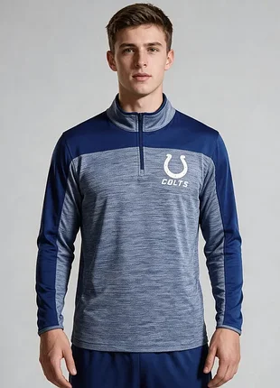 Спортивная кофта мужская синяя 🏈 nfl indianapolis colts ⚡ дышащий лонгслив на молнии🏃 для тренировок и бега меланж
