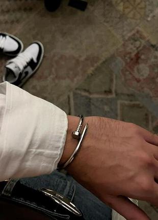 Браслет cartier цвях — ювелірна сталь, покриття біле золото, 17 см, жорстка конструкція
