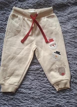 Новогодние детские теплые брюки / джоггеры so cute (74 см, 6-9 мес)