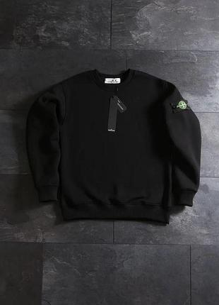 Мужской свитшот stone island черный зимний кофта без капюшона стон айленд с патчем xl (b)