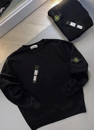 Мужской свитшот stone island черный зимний мужская кофта стон айленд без капюшона с патчем xl (b)