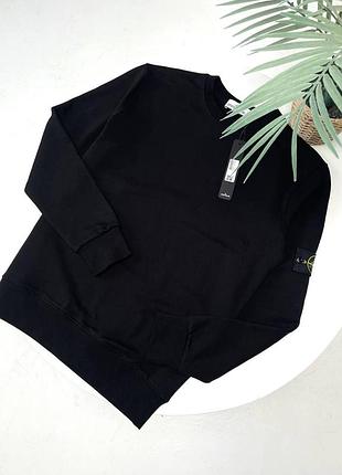 Мужской свитшот stone island черный зимний кофта без капюшона стон айленд с патчем xl (b)