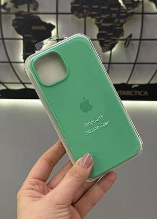 Качественный чехол silicone case с микрофиброй для iphone 15,чехол-накладка с микрофиброй для айфон 15 (зеленый)