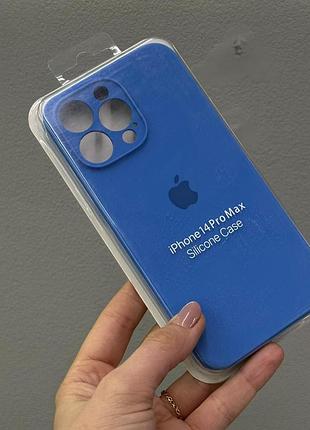 Чехол-накладка с закрытой камерой для айфон 14 pro max, чехол silicone case с микрофиброй для iphone 14 pro max (синий)