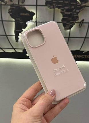 Качественный чехол silicone case с микрофиброй для iphone 15,чехол-накладка с микрофиброй для айфон 15 (розовый)