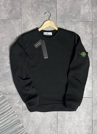Мужской зимний свитшот stone island черный кофта без капюшона стон айленд с патчем (b)