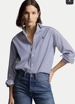 Сорочка жіноча з чоловічого плеча ralph lauren в синю смужку, розмір oversize або m