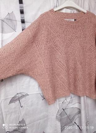 Вільний светр в нюдовой кольору з візерунком рельевным2 фото