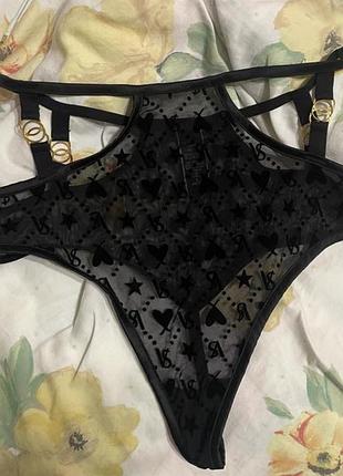 Трусики жіночі victoria’s secret стринги чорні з візерунком