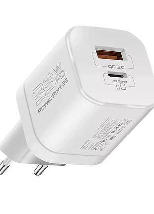 Зарядное устройство promate 33w usb-c + usb-a (powerport-33.white)