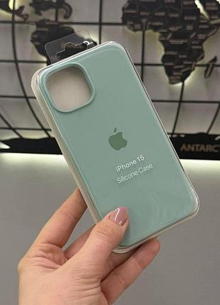 Качественный чехол silicone case с микрофиброй для iphone 15,чехол-накладка с микрофиброй для айфон 15 (бирюзовый)