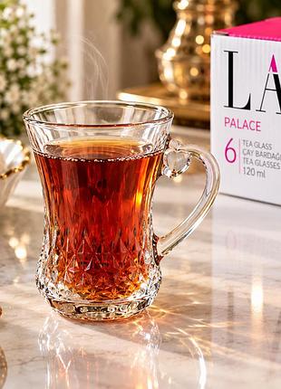 Набор стеклянных чашек для чая lav palace 120 мл, 6 шт с ручкой