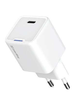 Зарядное устройство colorway gan mini 25w pd port pps usb-c white (cw-chs052pd-wt)
