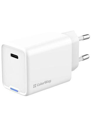 Зарядное устройство colorway gan mini 45w pd port pps usb-c white (cw-chs057pd-wt)