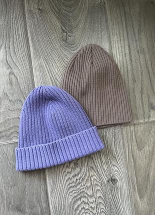 Шапка для дівчаток zara в рубчик, фіолетова та коричнева, 1-3 роки