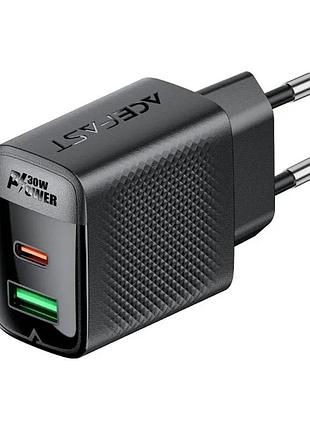 Зарядное устройство acefast 2xusb 30w (usb-c+usb-a) gan a98 black (6974316283263)