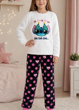 Піжама дитяча пухнаста 🌸 disney stitch стіч 🎄 тепленька махра 8-9 років 134-140 см 💖 домашній костюм🌸тепла піжама🌸тепла піжама  на дівчинку🌸стіч