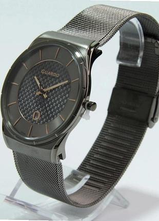 Мужские часы guardo premium s01547-5 корпус тёмное серебро браслет миланского плетения тёмное серебро серый циферблат с датой