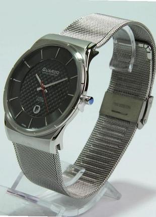 Мужские часы guardo premium s01547-1 стальной корпус браслет миланского плетения серый циферблат с датой