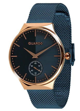Мужские часы guardo premium 012473-4 корпус розовое золото синий браслет миланского плетения синий циферблат
