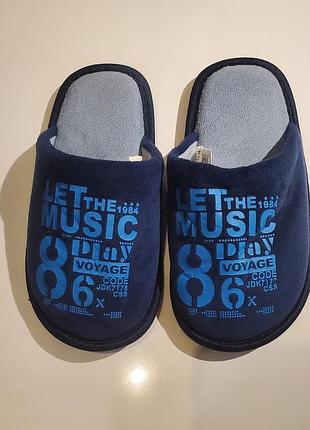 Капці для хлопчика сині з принтом «let the music play» р.33/34