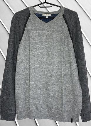 Чоловічий сірий джемпер calvin klein l xl 50 52 кельвін кляйн бавовняна кофта v-виріз рукава реглан calvin klein l xl