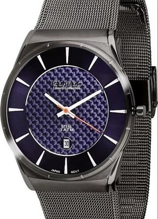 Мужские часы guardo premium s01547-3 тёмный корпус тёмный браслет миланского плетения синий циферблат с датой