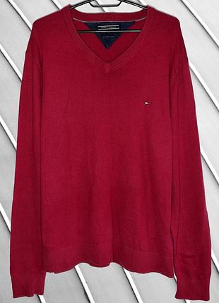 Мужской красный джемпер tommy hilfiger l xl 50 52 томми хилфигер хлопок кашемир v-вырез tommy hilfiger l xl