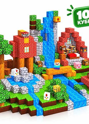 Магнитный конструктор minecraft лесной биом и водопад 100 деталей для детей от 3 лет