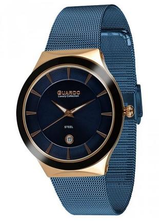 Мужские часы guardo luxury collection s02101-4 корпус розовое золото синий браслет миланского плетения синий циферблат с датой