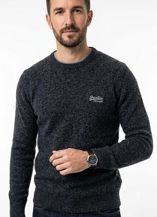 Чоловічий темно -сірий вовняний джемпер/светр , superdry premium black label, l