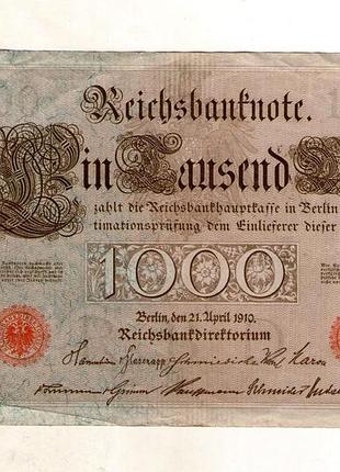 Немецкая империя 1000 марок 1910 год берлин номер красный no133
