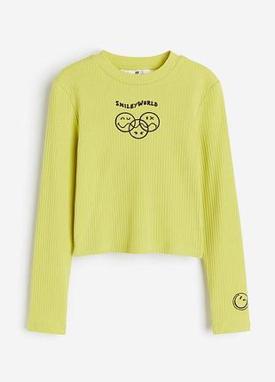 Лонгслів для дівчат h&m салатового кольору 13-14 років з бавовни