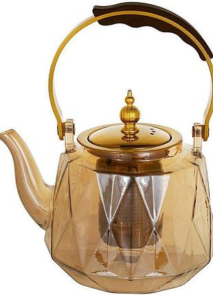 Чайник стеклянный заварочный "amber" 1200 мл с металлическим ситом.