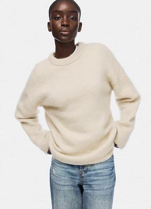 Стильний пухнастий светр оверсайз h&m edition бежевий колір мохер/шерсть