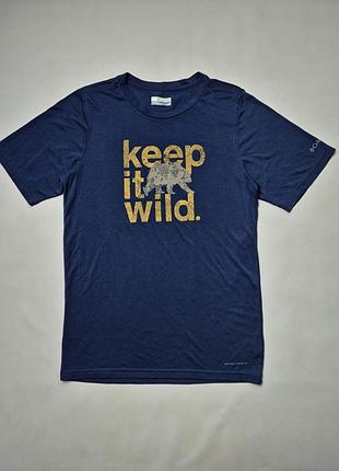 Синяя мужская футболка columbia omni-wick с принтом keep it wild размер s