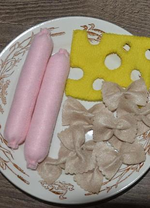 Игрушечная еда из фетра набор «вкусный обед с макаронами и сосисками»
