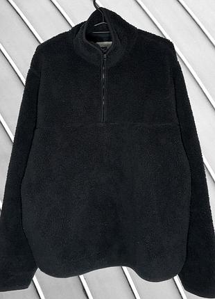 Мужская черная флисовая кофта f&amp;f m l 48 50 фен тедди флиска на молнии 1/4 zip теплая зимняя кофта f&amp;f m l 48 50
